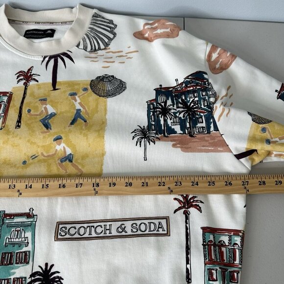 Scotch & Soda Sweatshirt Crewneck Beige Printed Tropical Palm Trees Large - Picture 3 of 15